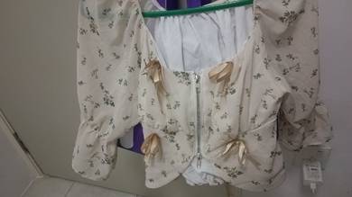 women's floral bow chiffon short sleeve puff