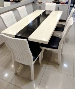 6ft Synthetic Marble Dining Table + 6 Solid Wood C