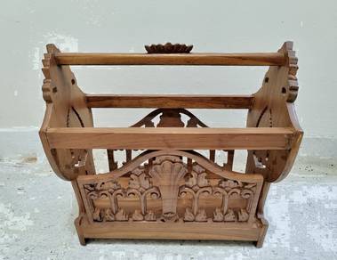 Vintage Solid Wood Carved Magazine Rack