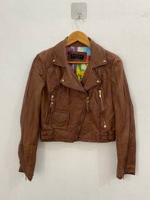 Sisley Brown Sheepskin Leather Biker Jacket