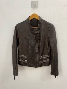 Sheepskin Leather Embellished Cropped Jacket