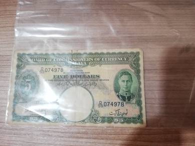 Vintage $5 Banknote King George VI 1941 For Sale