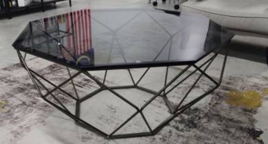 Geometric Glass Top Coffee Table with Metal Frame
