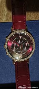 Chronograph Crystal Rose Gold Red Leather Watch