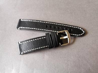 ITALIAN Black Handmade Calf Leather Watch Strap