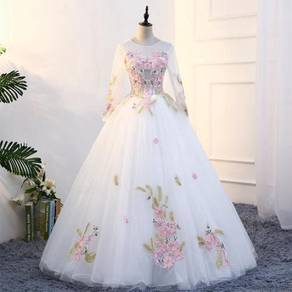 Long Sleeve white Wedding Bridal Ball Prom Dress