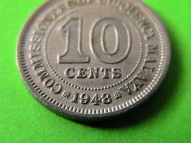 Commissioners of Currency Malaya 10 Cents 1948