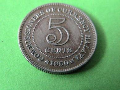 Commissioners of Currency Malaya 5 Cents 1950