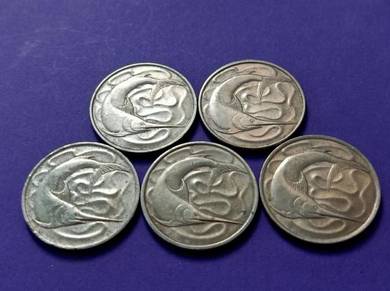 Set of 6 first series Singapore 20 Cents coins
