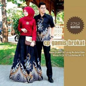 Couple batik long sleeve dress top blue red grey