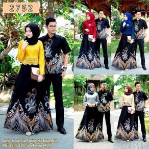 Couple batik long sleeve dress top blue red grey