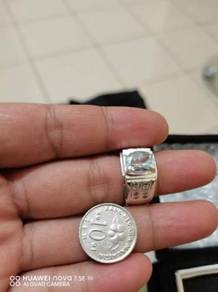 Cincin perak aquamarine asli
