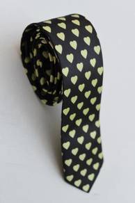 Yellow Love Black Striped Korean Slim Neck Tie