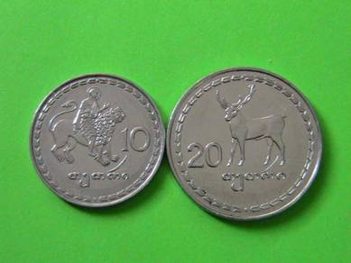 Set 2 koin Georgia 10 & 20 Thetri tahun 1993