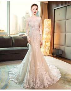 Cream long sleeve wedding bridal dress gown RB0875
