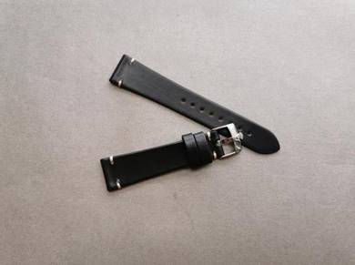 Vintage Style Black Oily Calf Leather Watch Strap