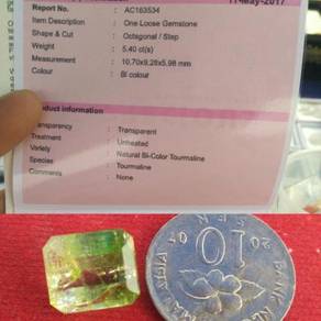 Permata watermelon tourmalin sijil