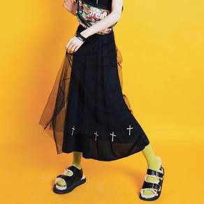 Black cross lolita gothic mesh skirt