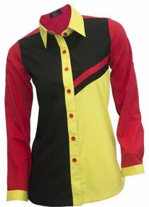 Baju Kemeja Korporat Wanita FC997 Black Red Yellow