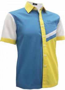 Baju Korporat F1 Lelaki FC897 CYAN WHITE YELLOW