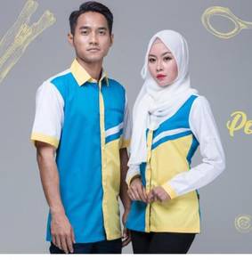 Kemeja Korporat Wanita FC997 Cyan White Yellow