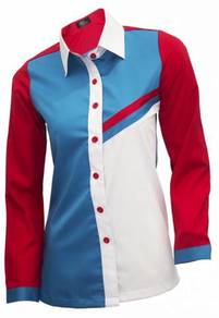 Baju Kemeja Korporat Female FC997 Cyan Red White