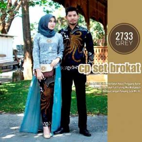 Muslimah Set Batik Couple long sleeve top blue red