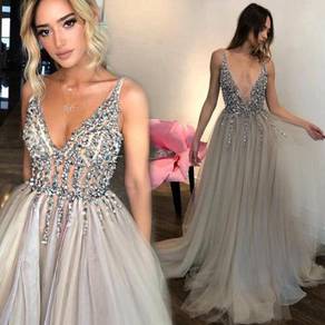 Silver grey wedding prom evening gown RBP1078