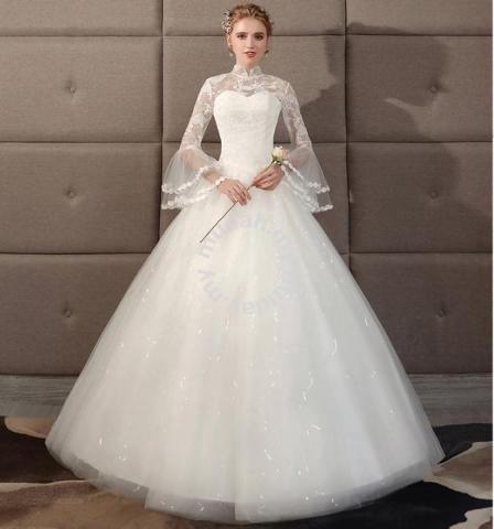 White long sleeve wedding bridal dress gown RB2002