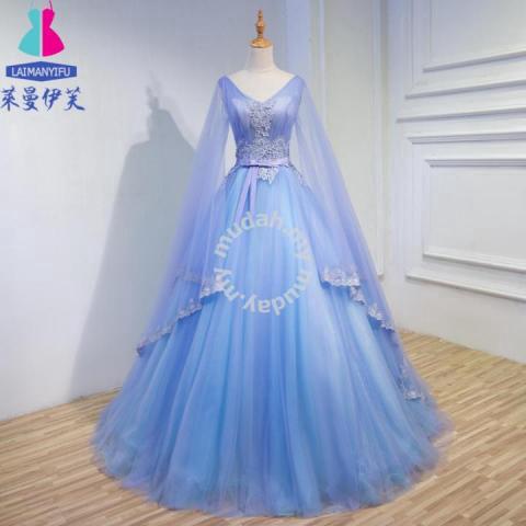Blue Cape ball wedding prom dress gown RB0745